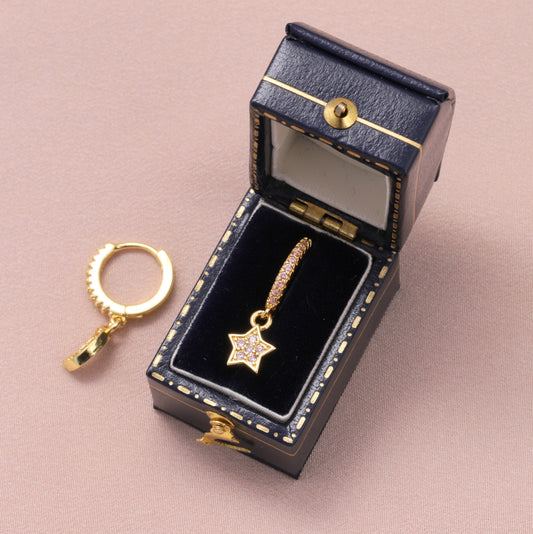 MEH018 Gold Pink Star and Moon Ear Hoops
