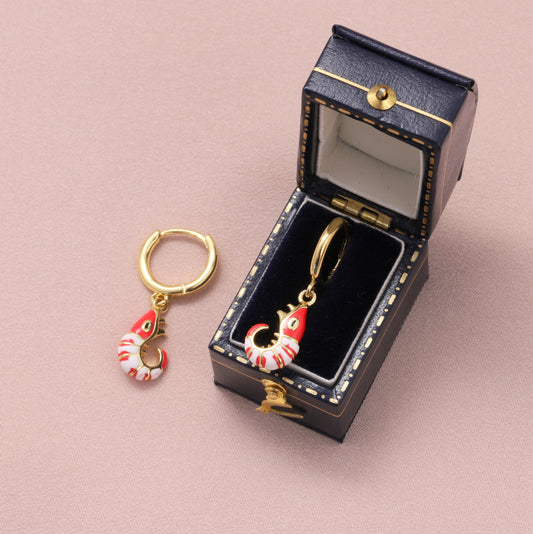 MEH027 Red Shrimp Hanging Ear Hoops