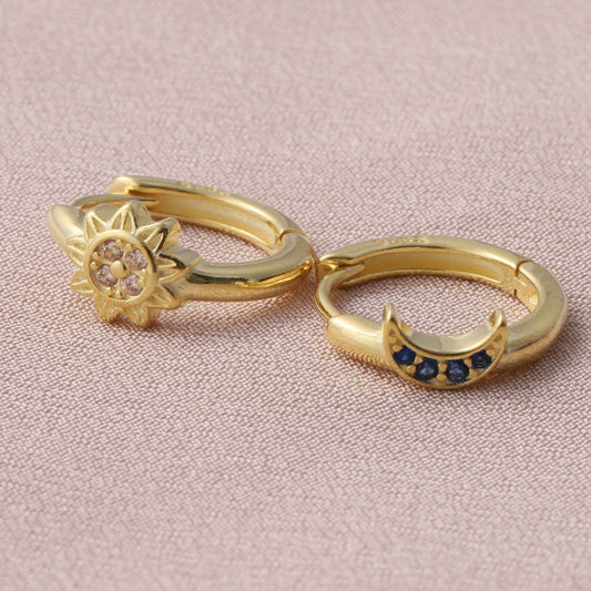 HP208 Gem inlaid sun and moon hoop