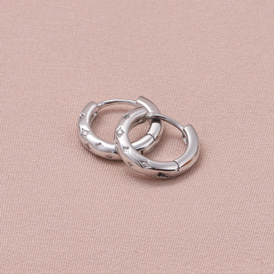MEH035 Silver Crystal detailed Hoops