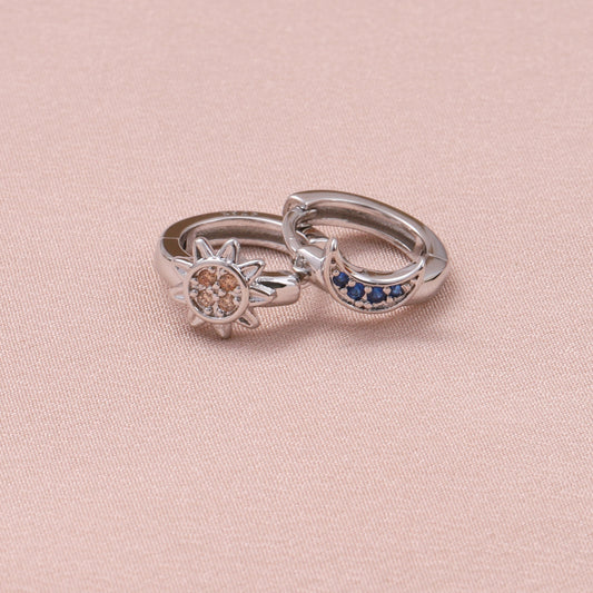MEH039 Sun and Moon Ear Hoops / Silver