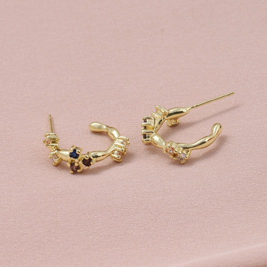 MEH041 Gem Adorned Stud Hoop / Gold