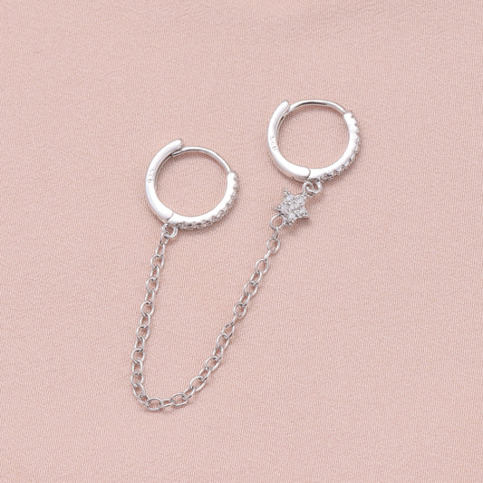 MEH044 Two Hoops and Chain In One With Star /Silver