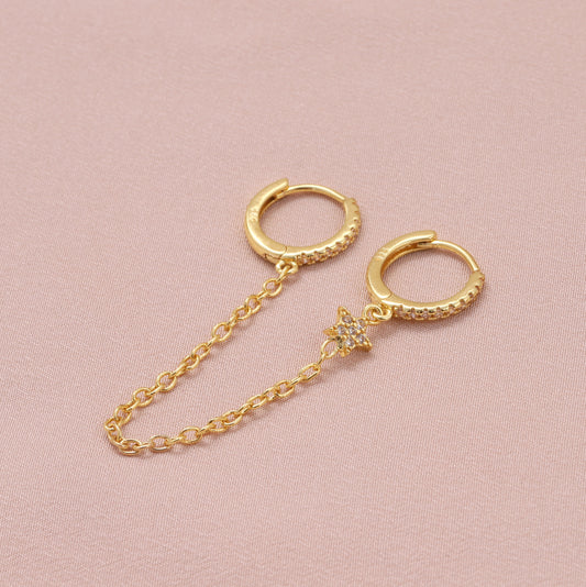 MEH045 Two Hoops and Chain In One With Star /Gold
