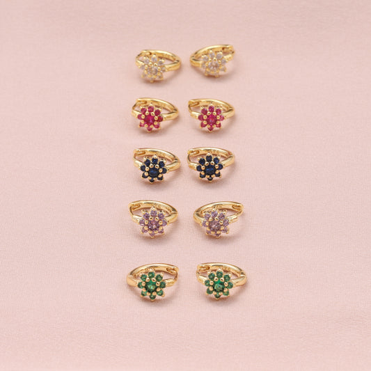 MEH050/ MEH051/MEH052/ MEH053/MEH054 Crystal Flower Hoops