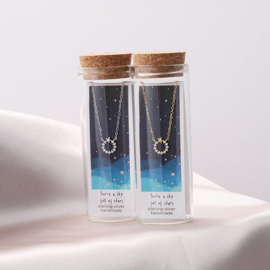 ST3016 YOU'RE THE SKY FULL OF STARS Star with crystal circle necklace