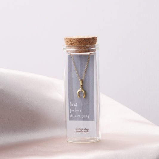 ST9057 GOOD FORTUNE IT MAY BRING Gold horse shoe necklace