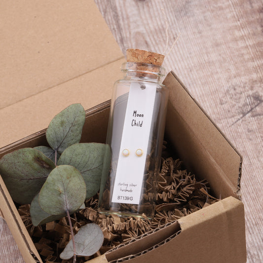 BT139 Message Bottle ' Moon Child ' moonstone stud earrings