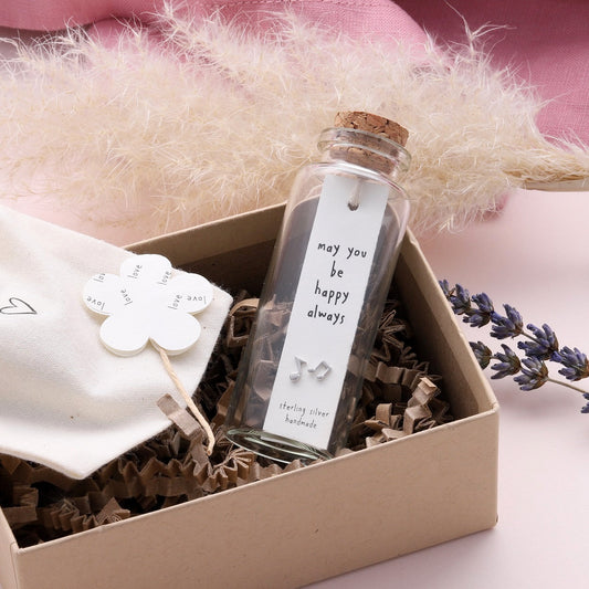 Earrings In A Message Bottle 'May You Be Happy' - sterling silver-NuNu jewellery