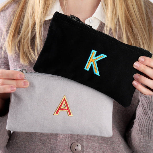 Personalised Embroidered Initial Makeup Or Pencil Case
