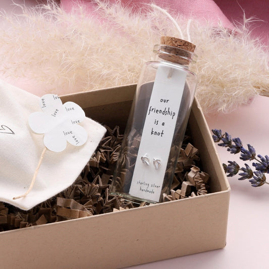 Message Bottle Sterling Silver Earrings Friendship Knot - sterling silver-NuNu jewellery